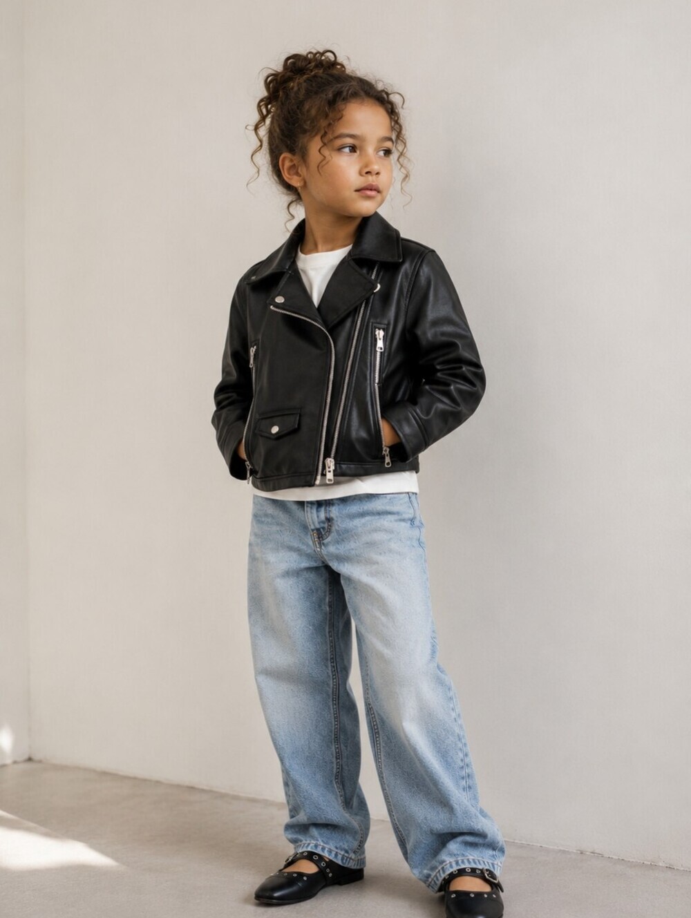 Zara Girls Faux Leather Moto Jacket 6Y Black Biker Jacket NWT